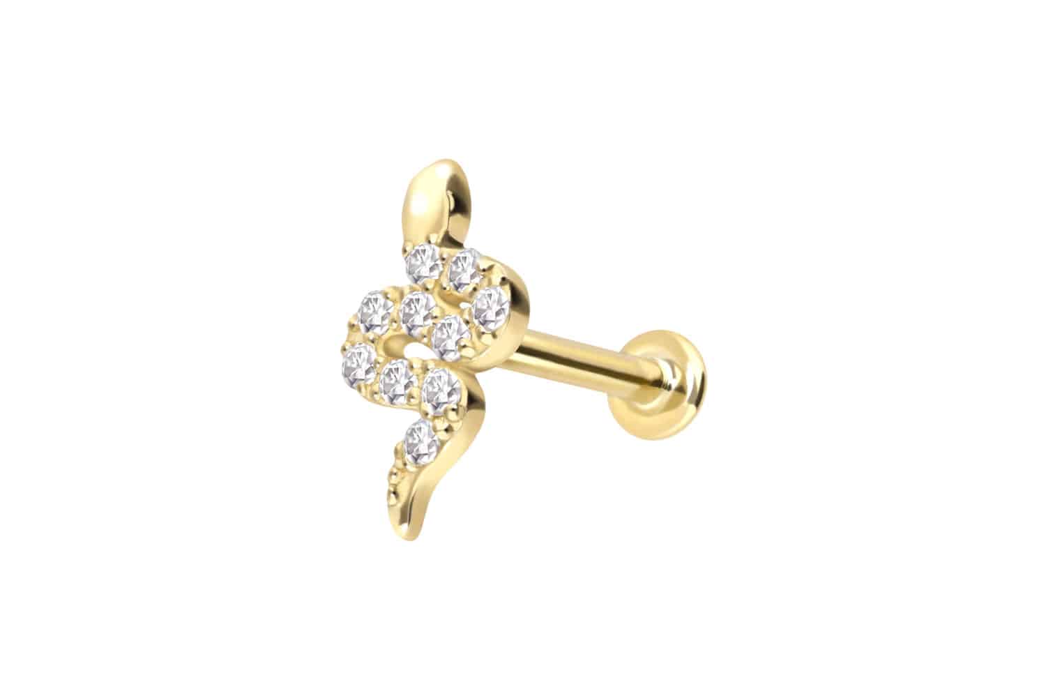 14 Karat Gold Labret Piercing mit Push Fit MOISSANIT-SCHLANGE